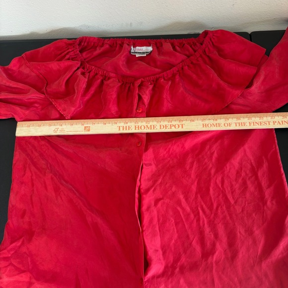 VTG 80s Diana Marco Silk Button Up Blouse Womens 14 Red Ruffle Pirate RenFair - Picture 10 of 14